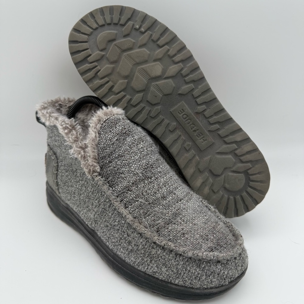 Women’s Hey Dude Denny Gray Black Sleet Slip-On Ankle Boots Faux Fur Size 6‎